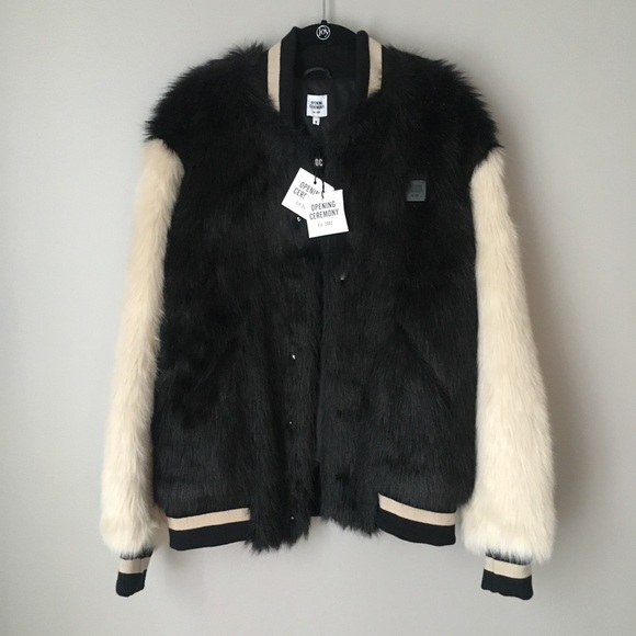 faux fur varsity jacket